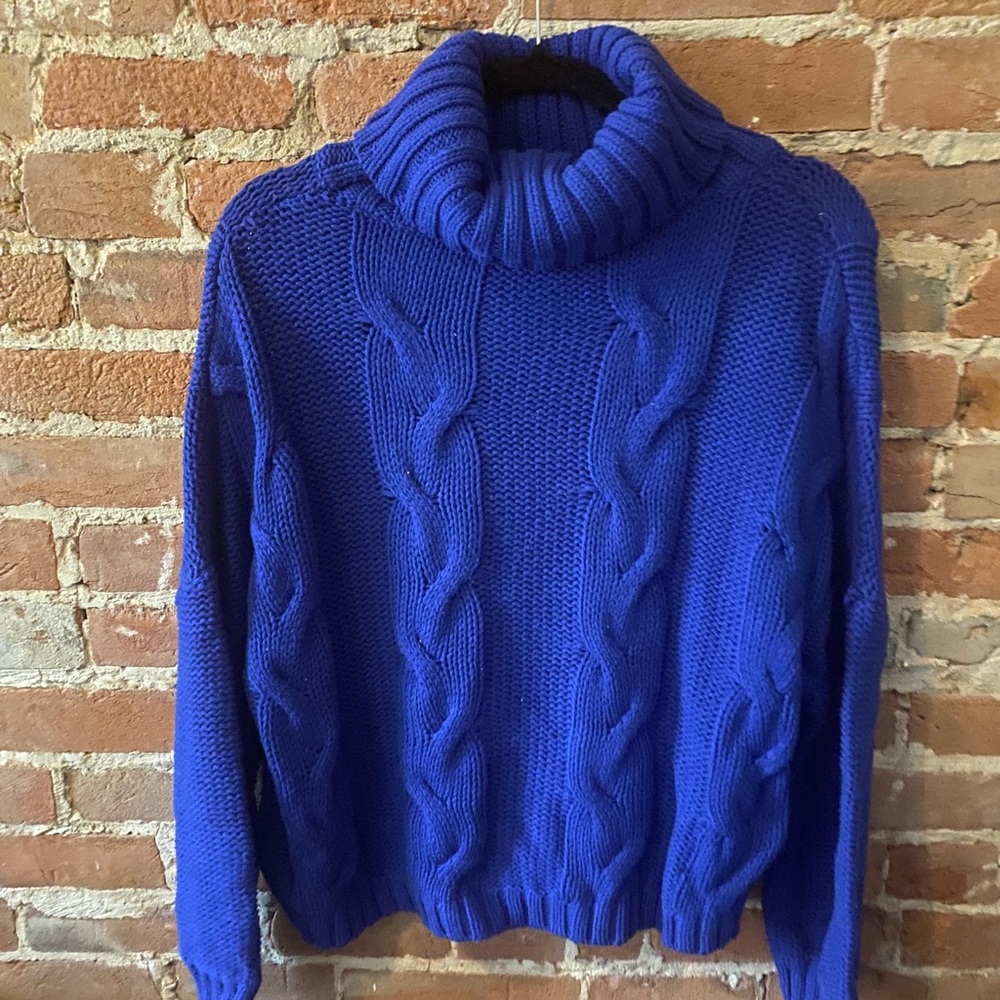 Express, Royal Blue Sweater, Turtleneck, Cable Knit Detail
